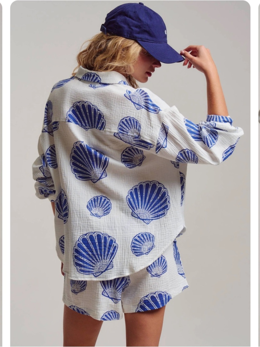 NWT fun seashell  Cotton Gauze Shirt & Shorts Set. Sz: L navy and white - Picture 6 of 7